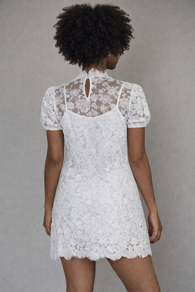 Dantel mini elbise - 5