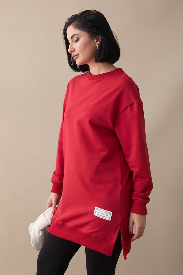 Etiket Detay Basic Kırmızı Tunik - 3