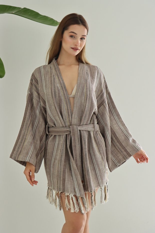 Organic Cotton Woven Short Kimono | Beach Wear | Kaftan | Desing Caftan