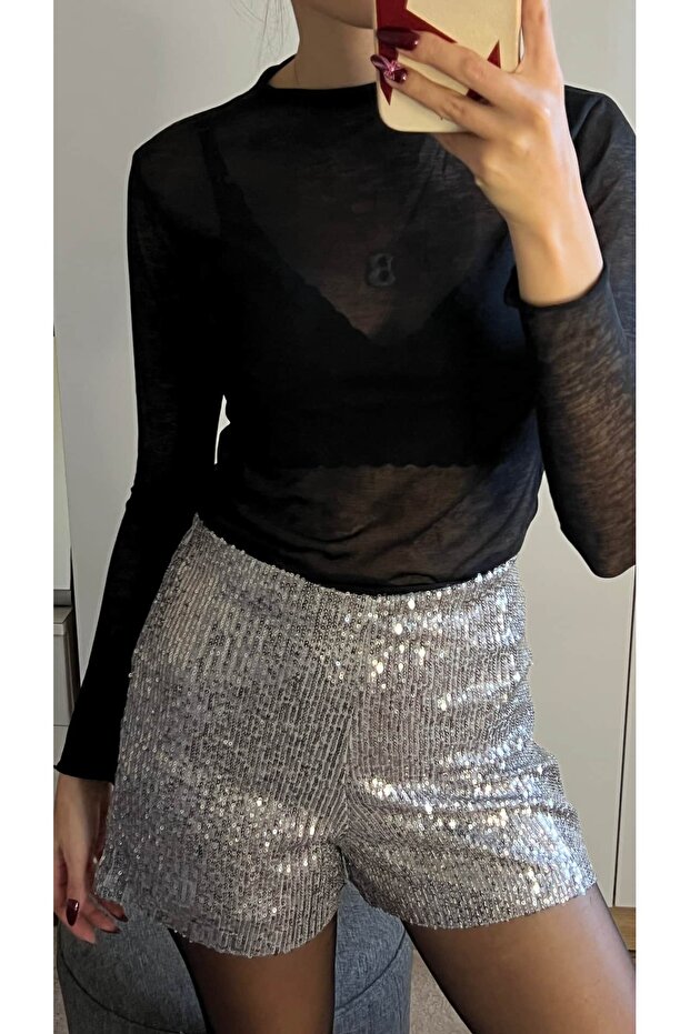 Pul Payetli Mini Şort - 1