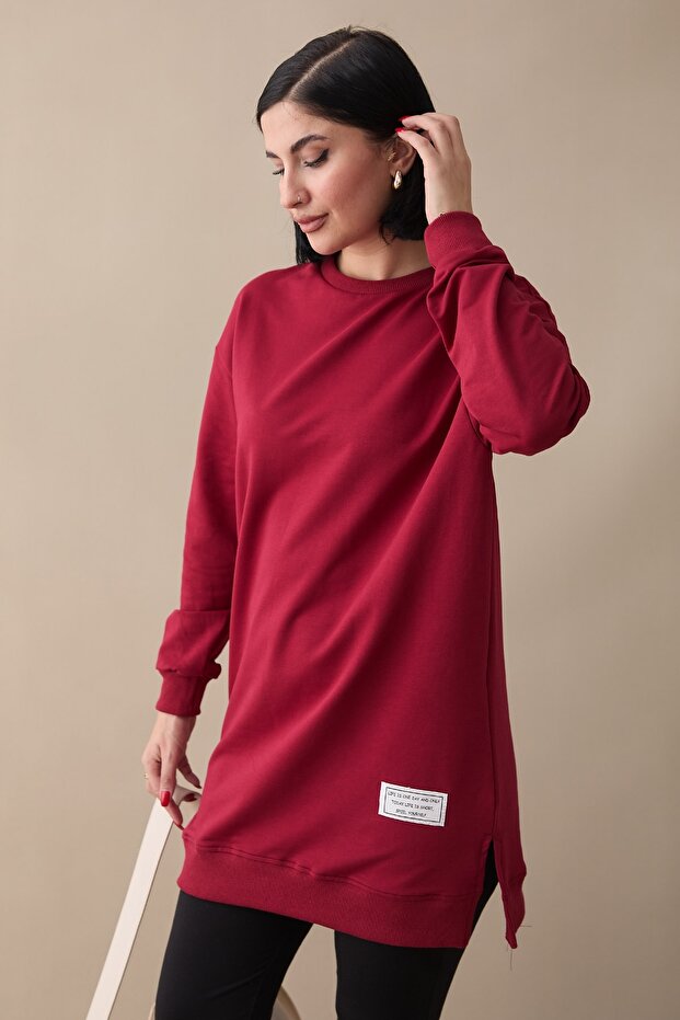 Etiket Detay Basic Bordo Tunik - 4