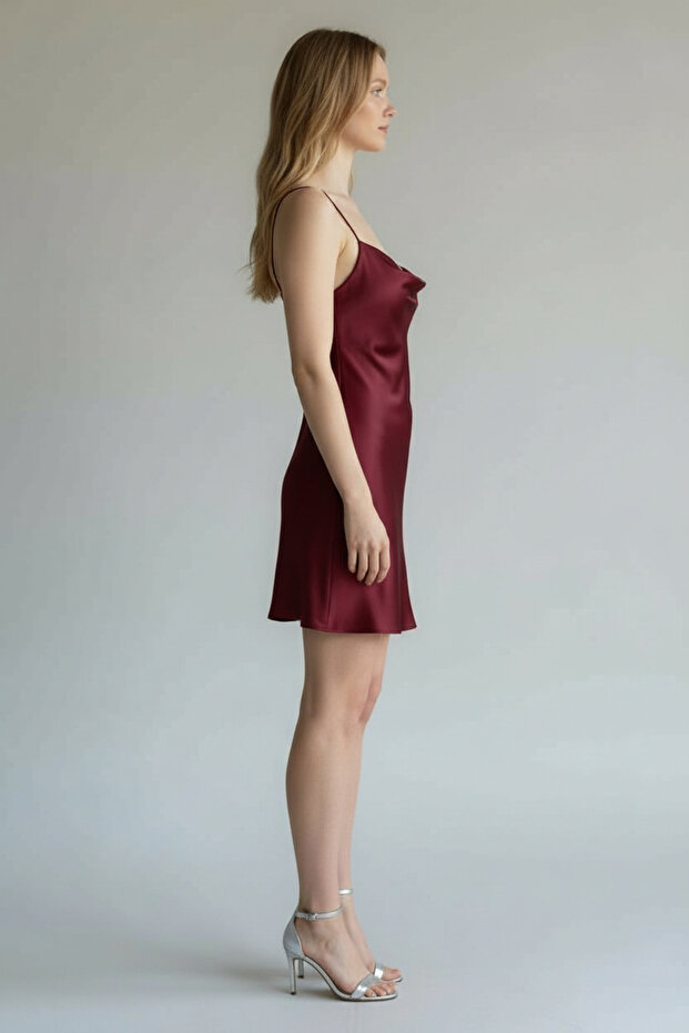 Kadın Saten Mini Elbise - 5