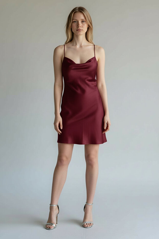 Kadın Saten Mini Elbise - 4