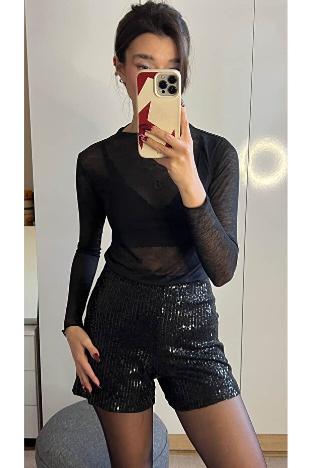 Pul Payetli Mini Şort - 6