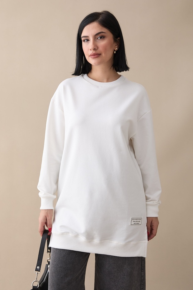 Etiket Detay Basic Beyaz Tunik - 1