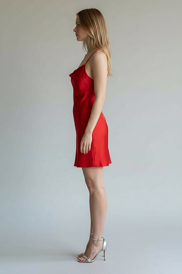 Kadın Saten Mini Elbise - 6