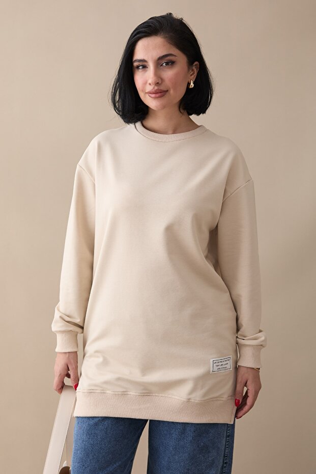Etiket Detay Basic Bej Tunik - 1