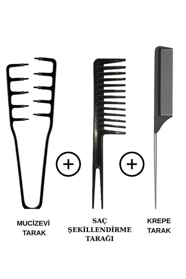 3-Piece Comb Set; Miraculous Comb+Hair Styling Comb+Crepe Comb