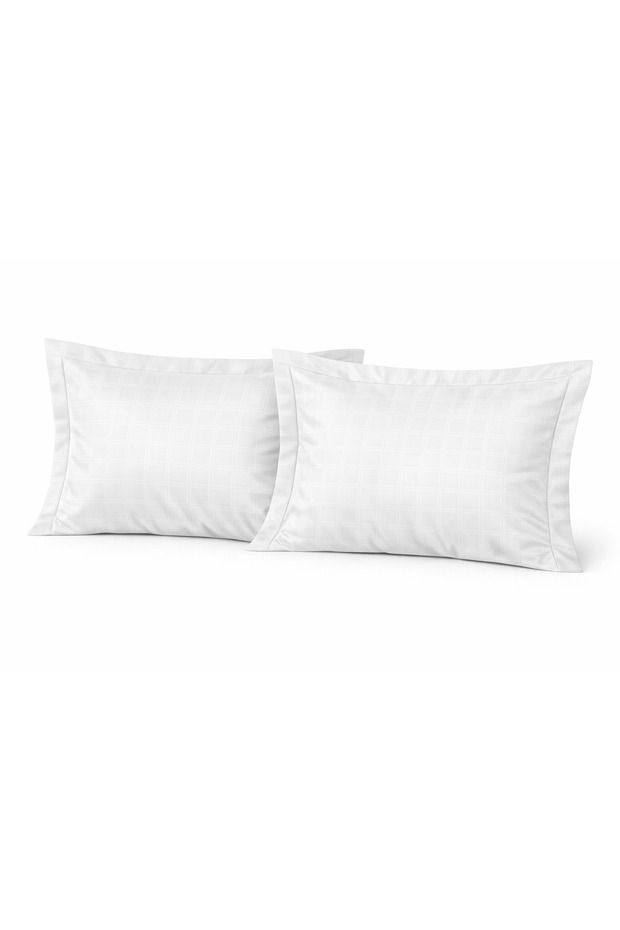 Checkered Satin 100% Cotton Oxford Pillowcase Set of 2 Cream