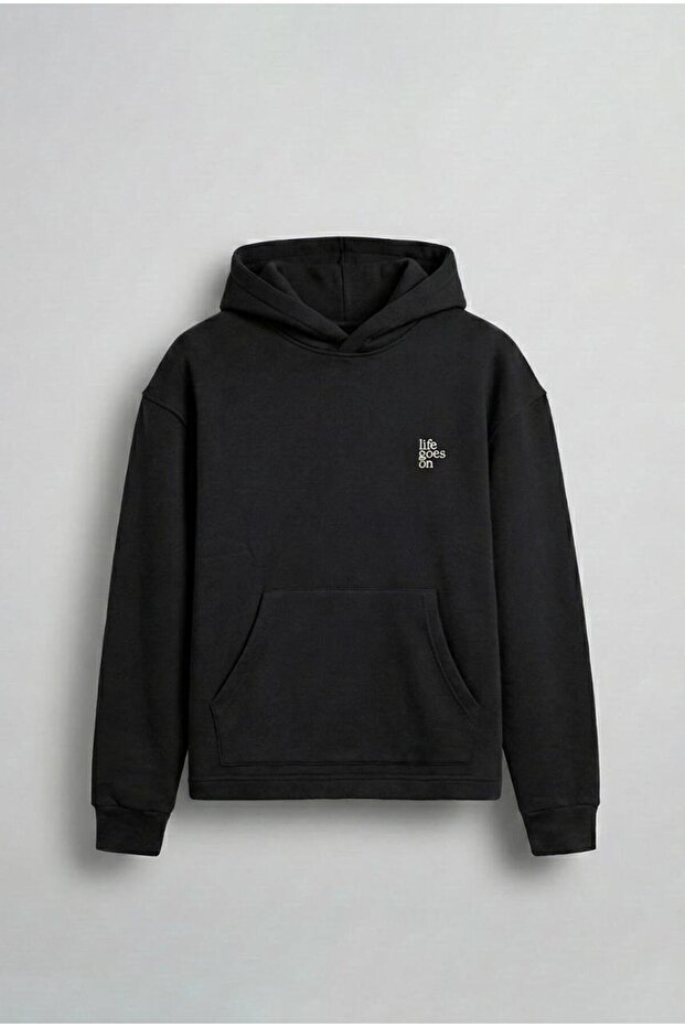 Men's Embossed Printed Hooded Hoodie Black