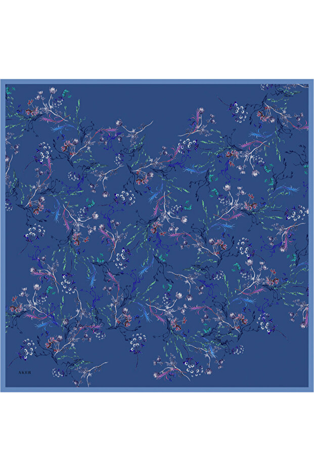 Mavi İpek Twill Eşarp - 1