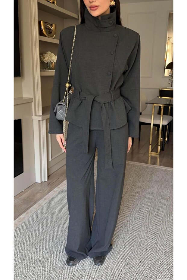 طقم سترة وبنطلون أنثراسايت - 4