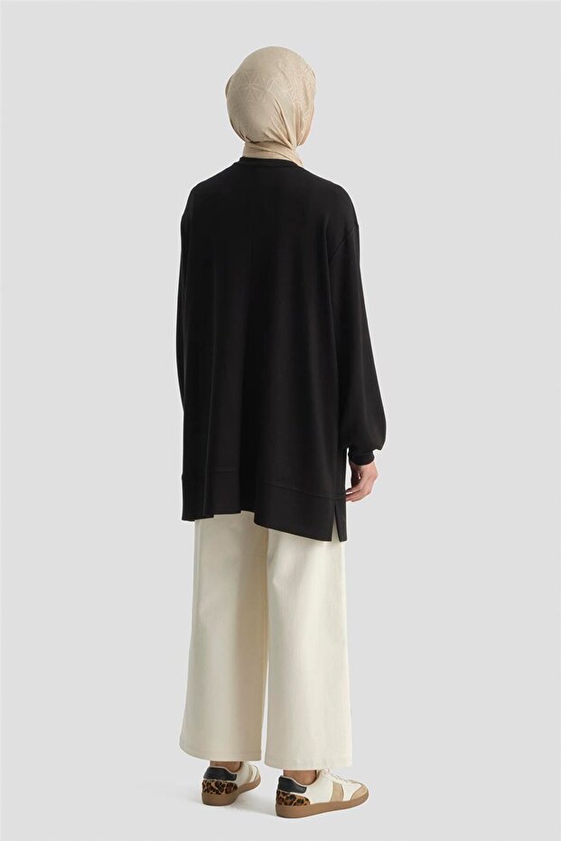 Çiçekli Modal Örme Tunik Siyah - 6