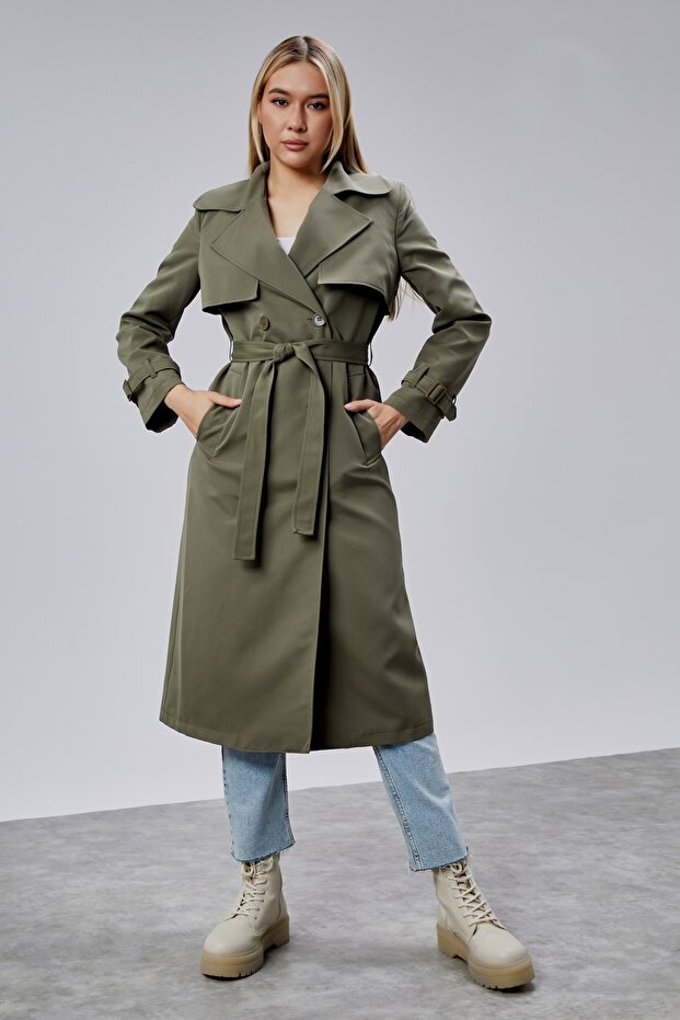 Khaki Regular Fit Windbreaker Detailed Trench Coat 46636