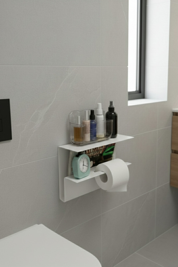 Minimalist Metal Toilet Paper Holder and Bathroom Shelf 35X22 cm
