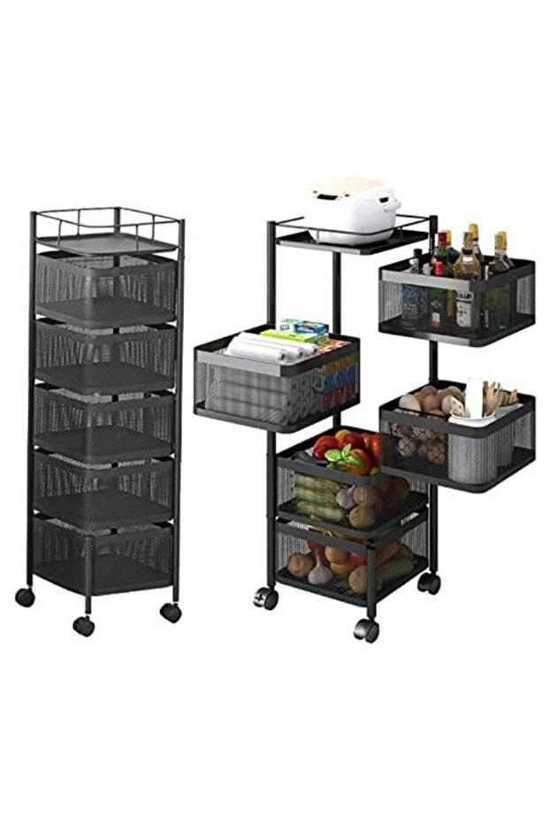 Multi layer Kitchen Organizer - Kitchen Storage Shelf, Rotating with 4 Movable Wheels, Storag