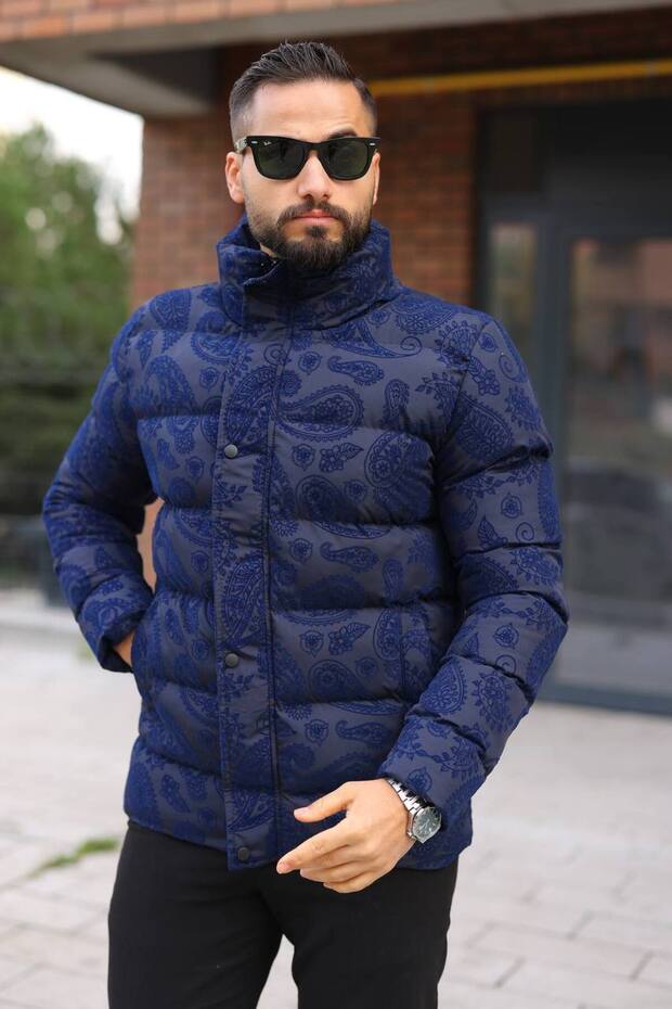 رجال، ياقة مرتفعة متوسطة الطول، شتوي، نمط فلوك، معطف منفوخ 2515 - 4