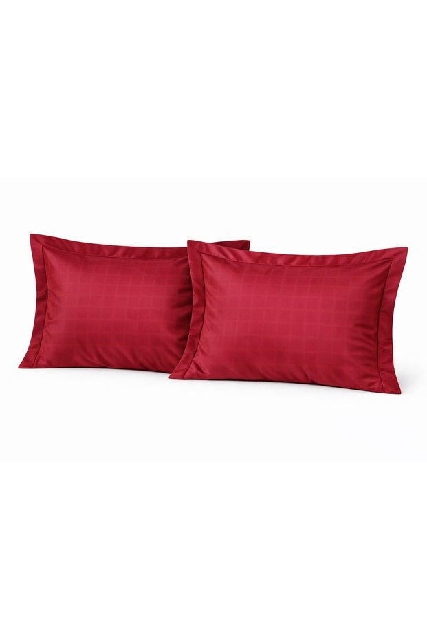 Checkered Satin 100% Cotton Oxford Pillowcase Set of 2 Burgundy