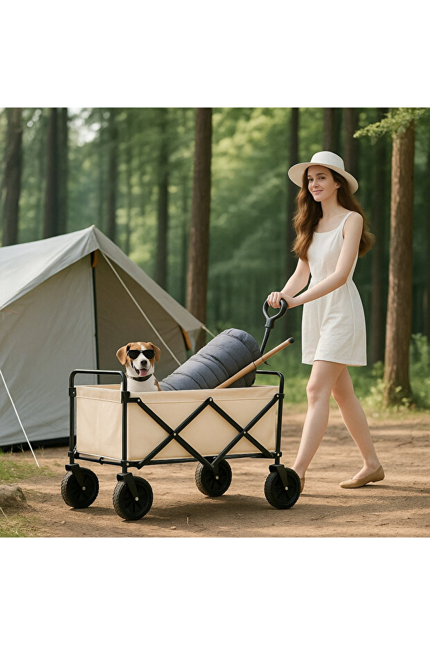 OneDcor Wagon Cart Foldable Collapsible 100L - Heavy Duty Large Capacity Utility Beach Wagon