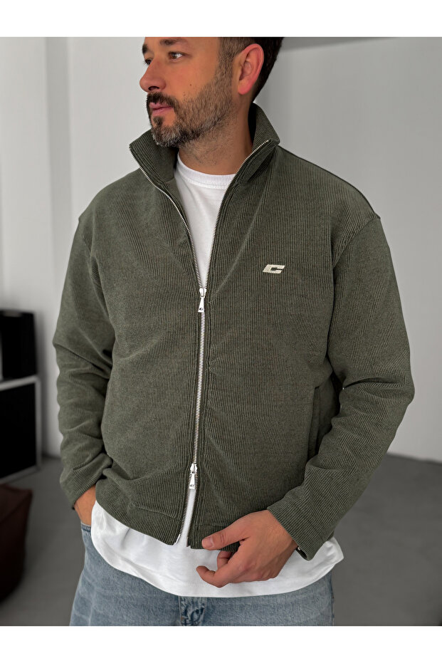 Haki Fitilli C Nakışlı Fermuarlı Sweatshirt C-032 - 2