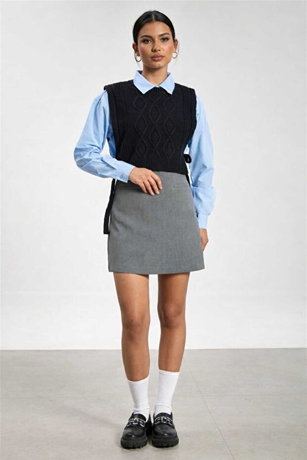 Women's Tricot Sweater with Tie-Up Sleeves