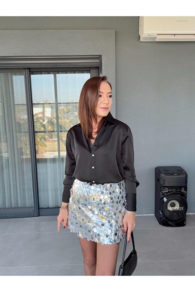 Pullu Payetli Şort Etek GÜMÜŞ - 3