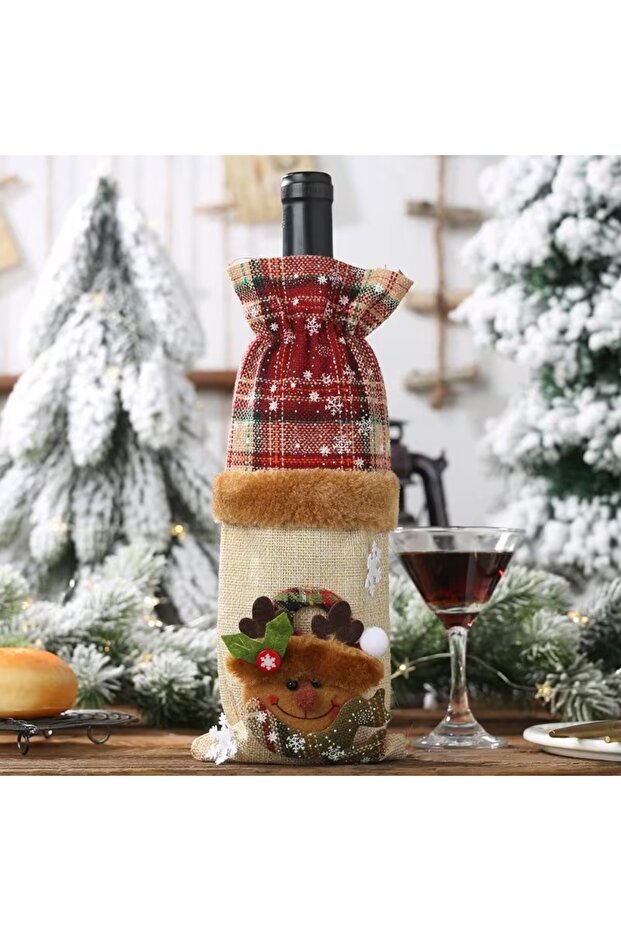 Christmas Beige Santa Hat Special Occasions Decoration Beverage Bottle Cover