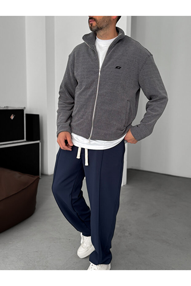 Füme Fitilli C Nakışlı Fermuarlı Sweatshirt C-032 - 6