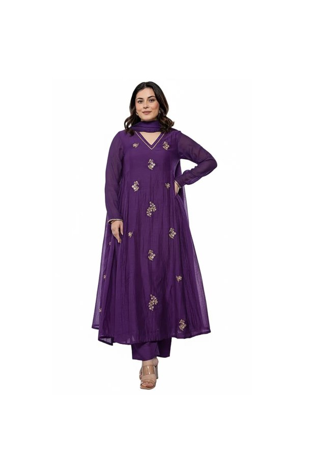 Purple Cotton Salwaar Kameez Dupatta - ALV2093 | Purple