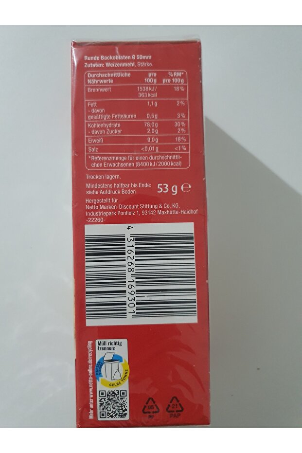 Backoblaten 50mm 53g - 2
