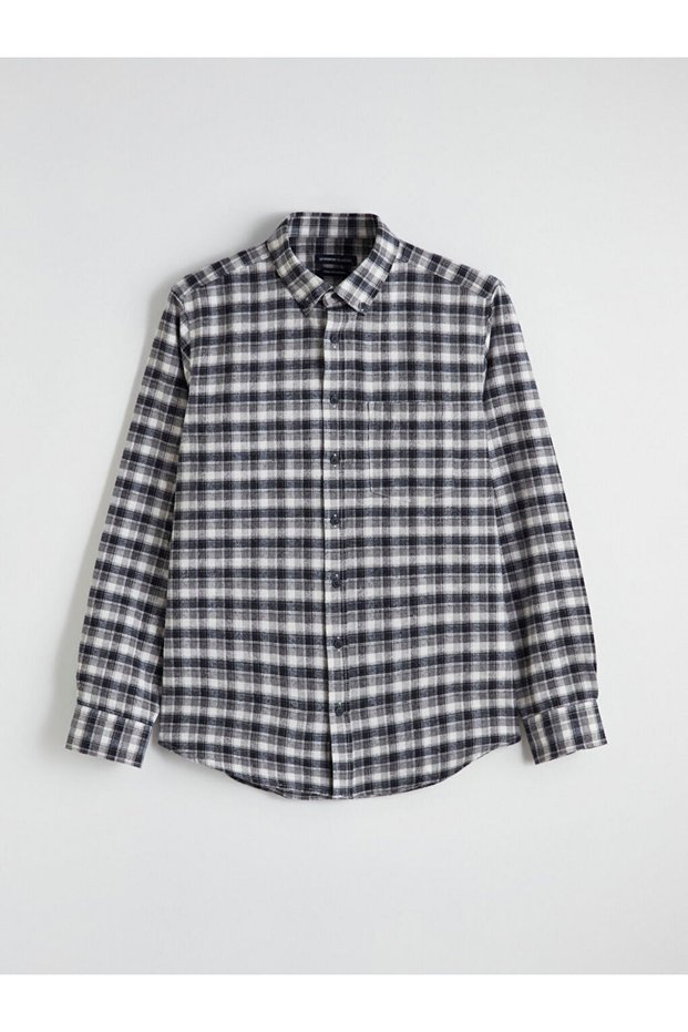 Lcwaikiki Classicgri Regular Fit Plaid Gabardine Men's Shirt