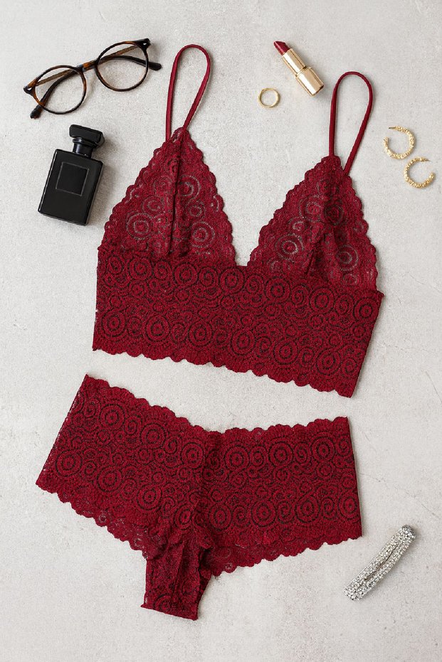 Women's Burgundy Lace Bralette Shorts Set – Noble and Sophisticated Lingerie