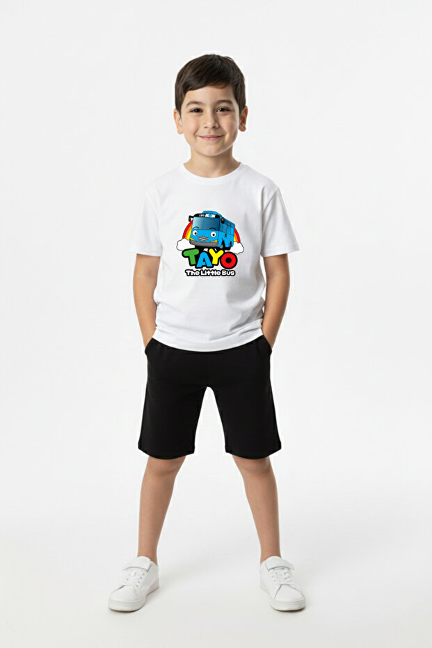 Tayo Bus Printed T-Shirt for Children with Bicycle Collar