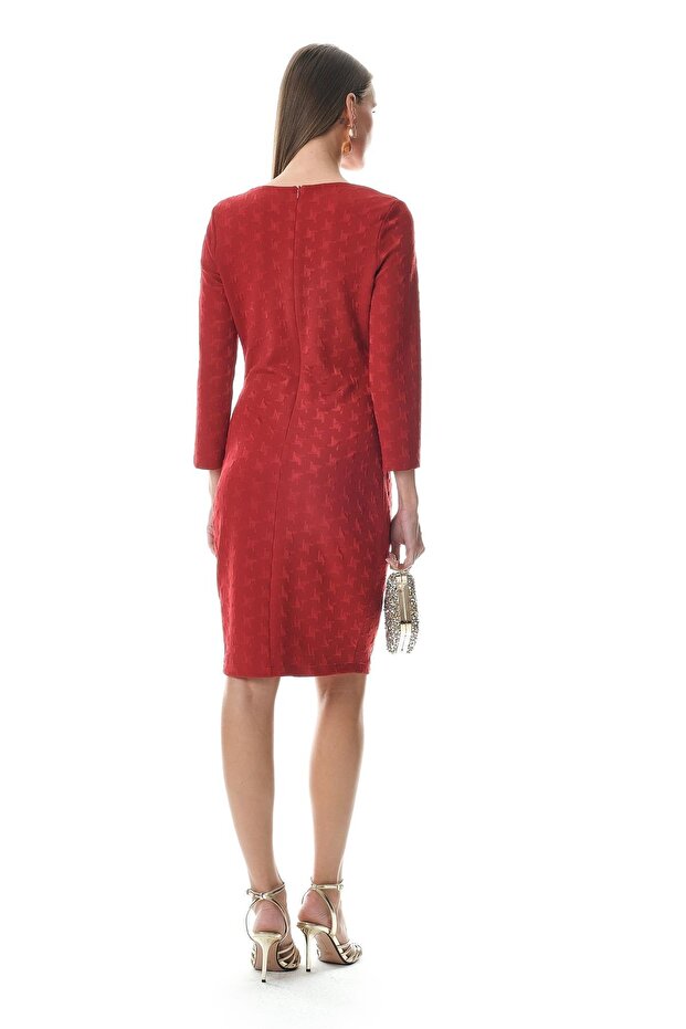 Gold Aksesuarlı Örme Jakar Mini Elbise - 2