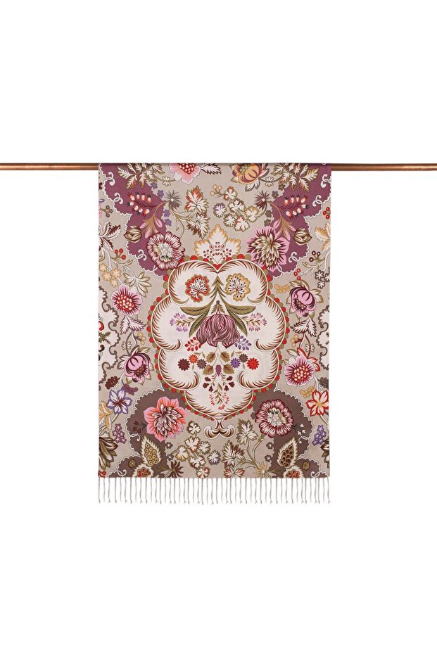 Crown Leaf Patterned Silk Shawl Stone - 1