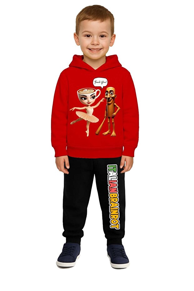Braniot Printed Children's Tracksuit Set 3 Thread Count Fleece-Lined Cotton Fabric Hooded