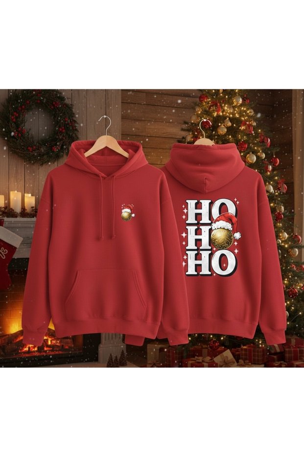 100% Cotton Unisex Oversized Merry Christmas New Year Themed Printed Hooded Sweatshirt