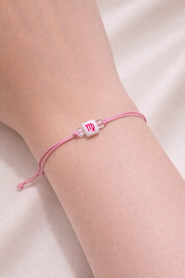 Virgo Symbol Pink Drawstring Adjustable Rope Bracelet