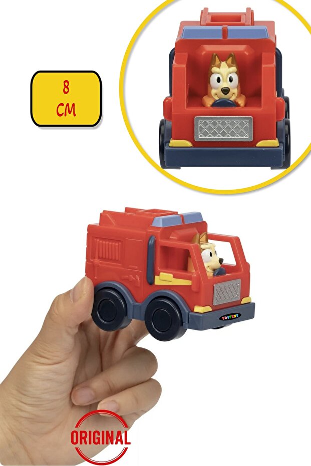 Blueyplus Figured Mini Fire Truck Free Wheel Durable Fun Toy - 8 cm