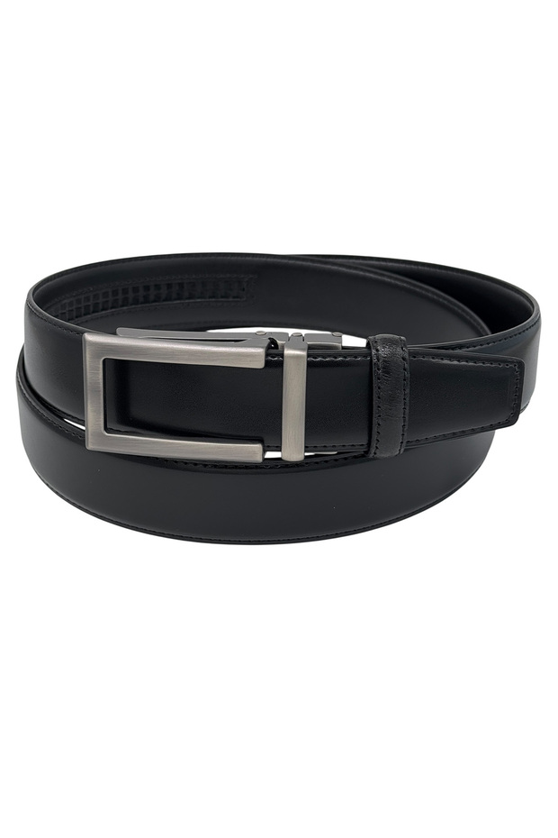 3.5 Cm. Classic Model Faux Leather Holeless Men's Belt with Automatic Mechanism Buckle Black