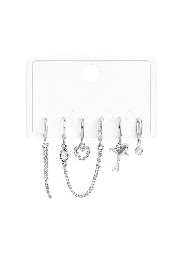 Çelik Çoklu Küpe Seti - 1