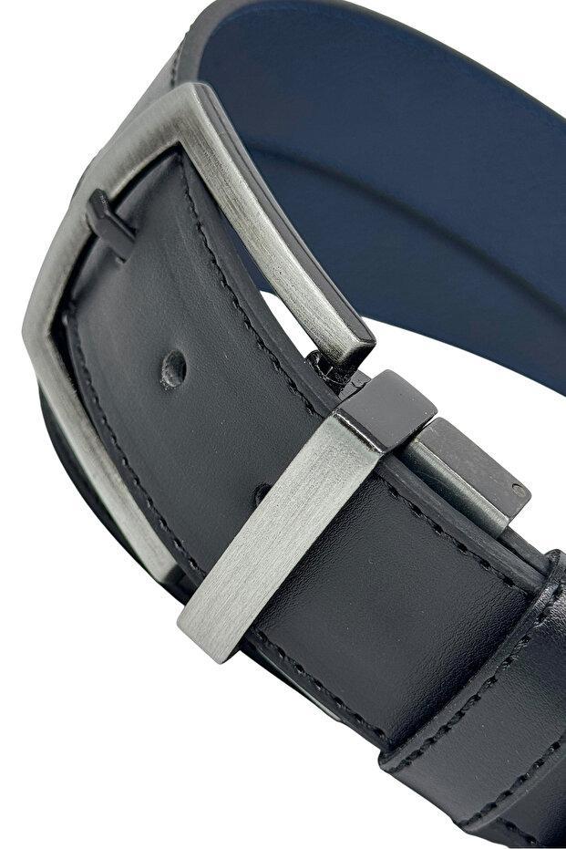 4 Cm. Double-Sided Sports Model Faux Leather Unisex Jeans Belt Navy Blue/Black