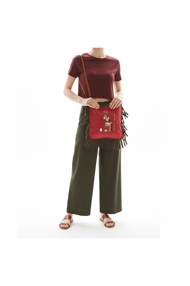 Real Leather Crossbody Bag with Hand-Painted Figure