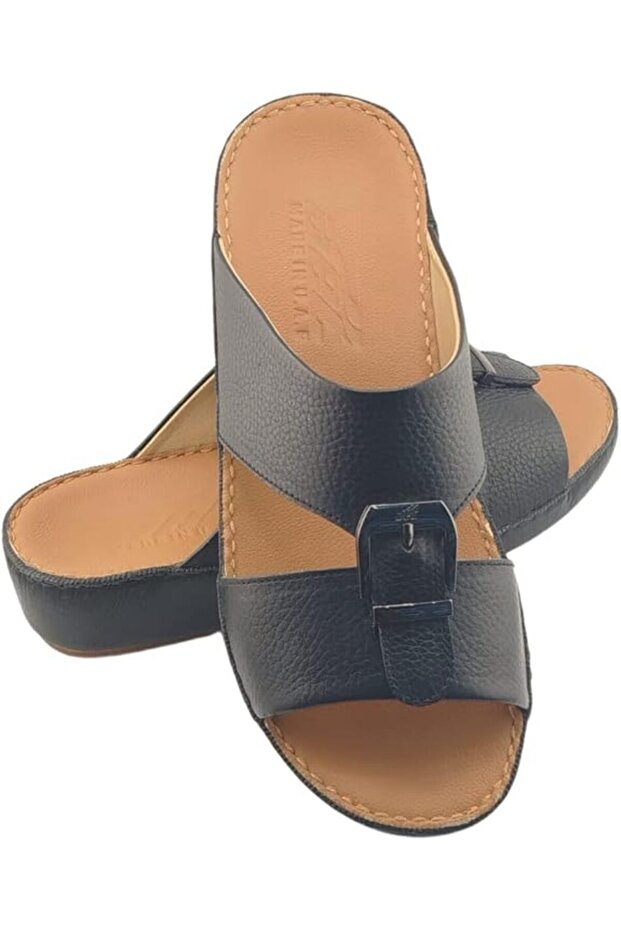 A E T Arabic Sandals For Men | Outdoor Mens Slippers | Open Toe | Genuine Milled Leather with Buckle