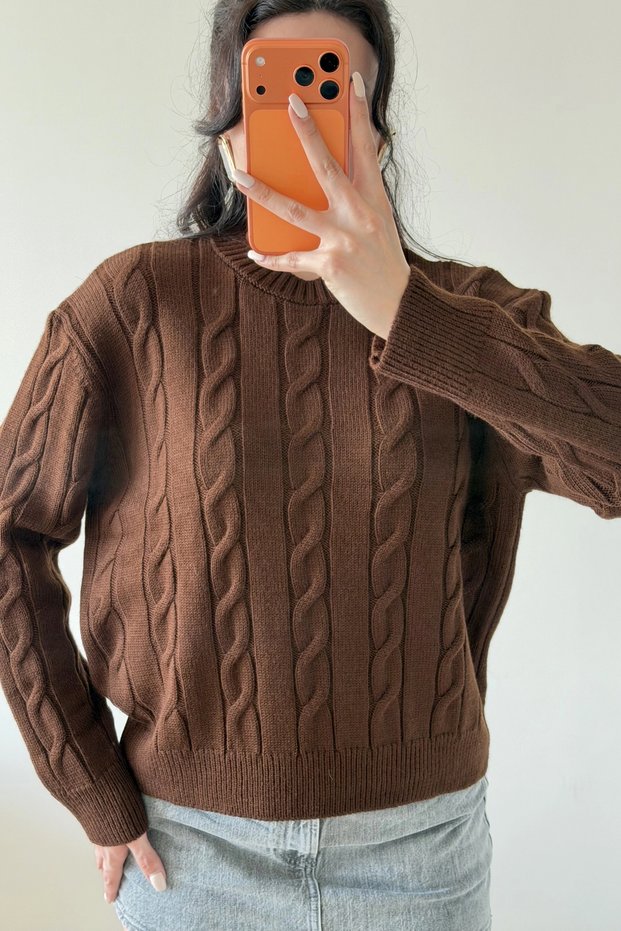 Women's Brown Hair Knitwear Sweater 1014-2573