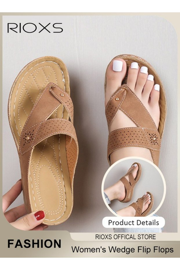 Women's Fashion Wedge Flip Flops Casual Summer Slippers with Arch Support Staps Non-slip Platform Sa