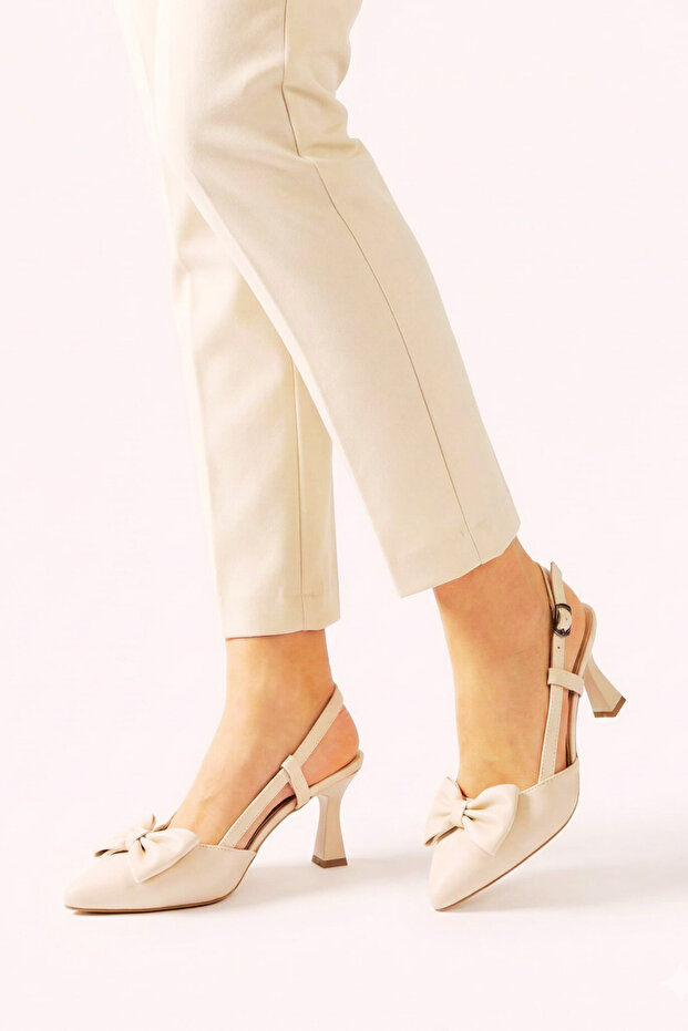 Women's Bow Detailed Open Back 7 cm Heeled Shoes Wsb3102