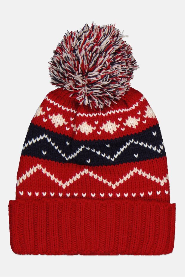 Women Allover Pattern Knitted Beanie Hat, Red