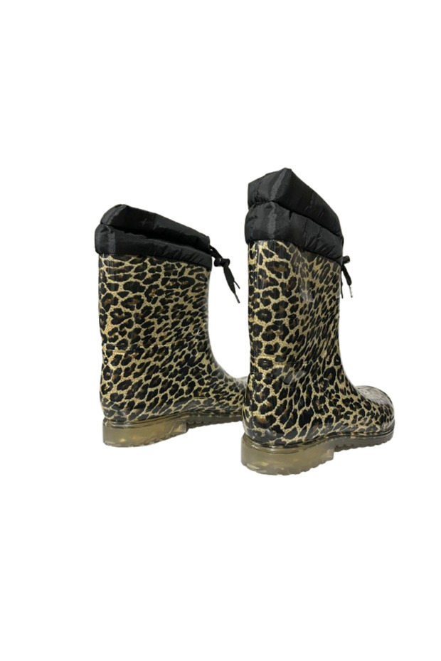 Leopard Patterned Rubber Boots with Fur Inside - 4