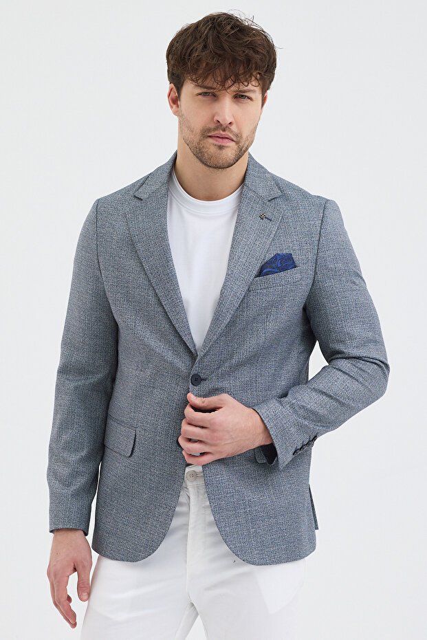 Reggina Men's Navy Blue Polyviscose Fabric Slim Fit Self-Wiping Mono Collar Sports Blazer Jacket